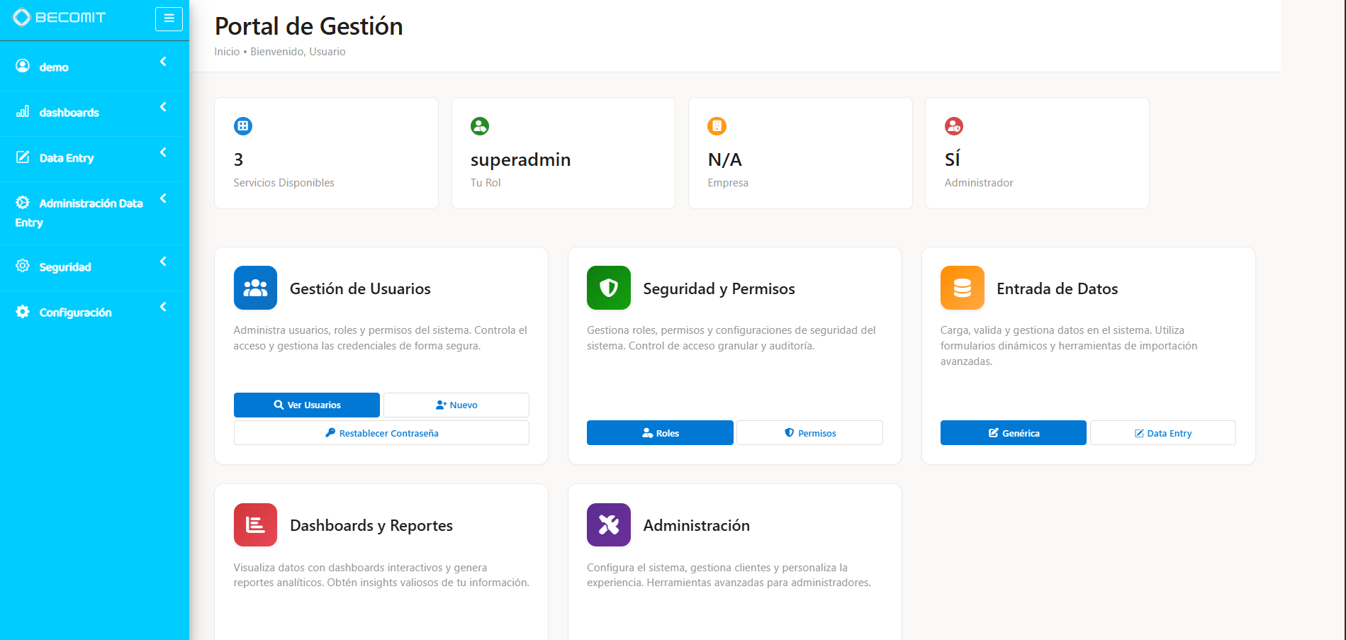 BecomitBI portal cargado en navegador